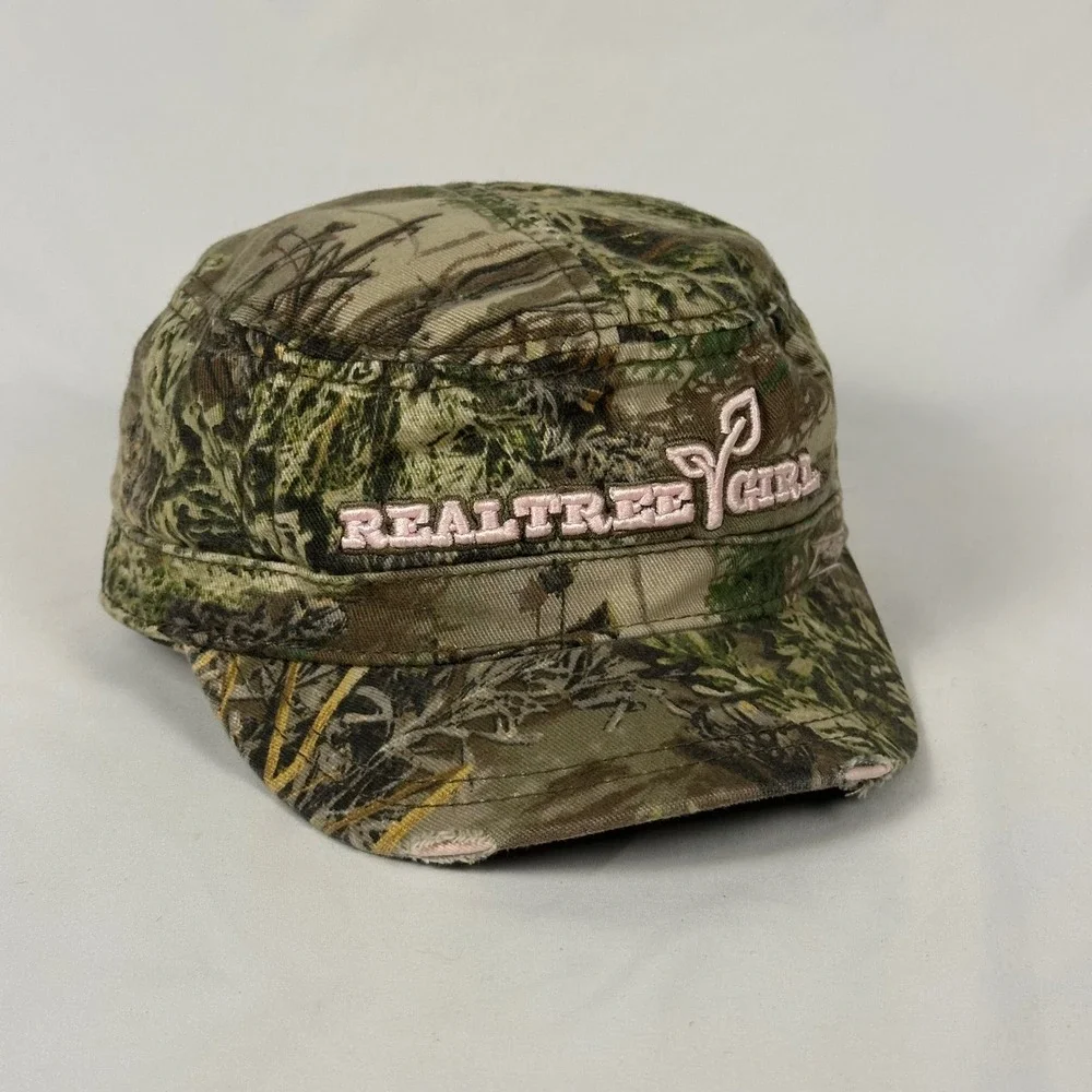 Realtree Girl Camo Cadet Hat Women OSFM Green Pink Distressed Adjustable Cap